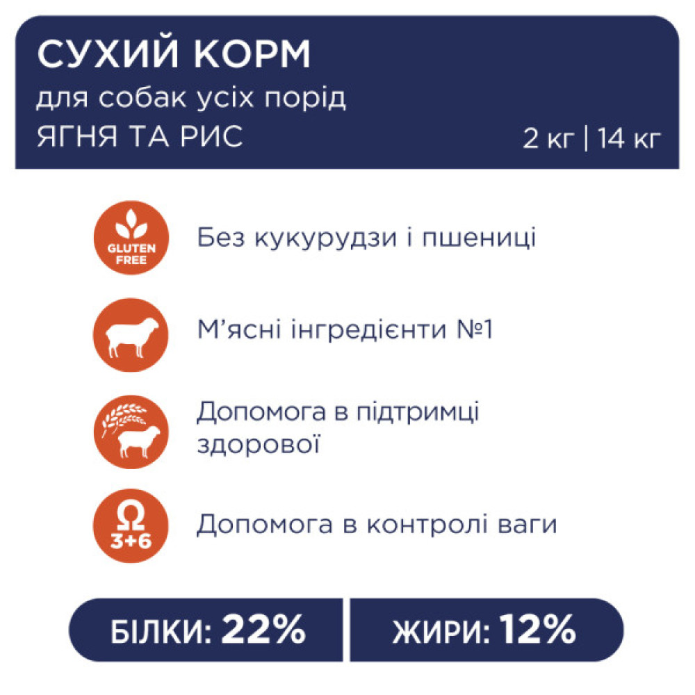 Сухий корм для собак Club 4 Paws Преміум. Ягня і рис 2 кг (4820083909566)