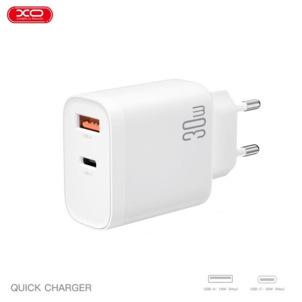 Зарядний пристрій XO 1xUSB-C PD30W + 1xUSB QC3.0 (XO-QC16)