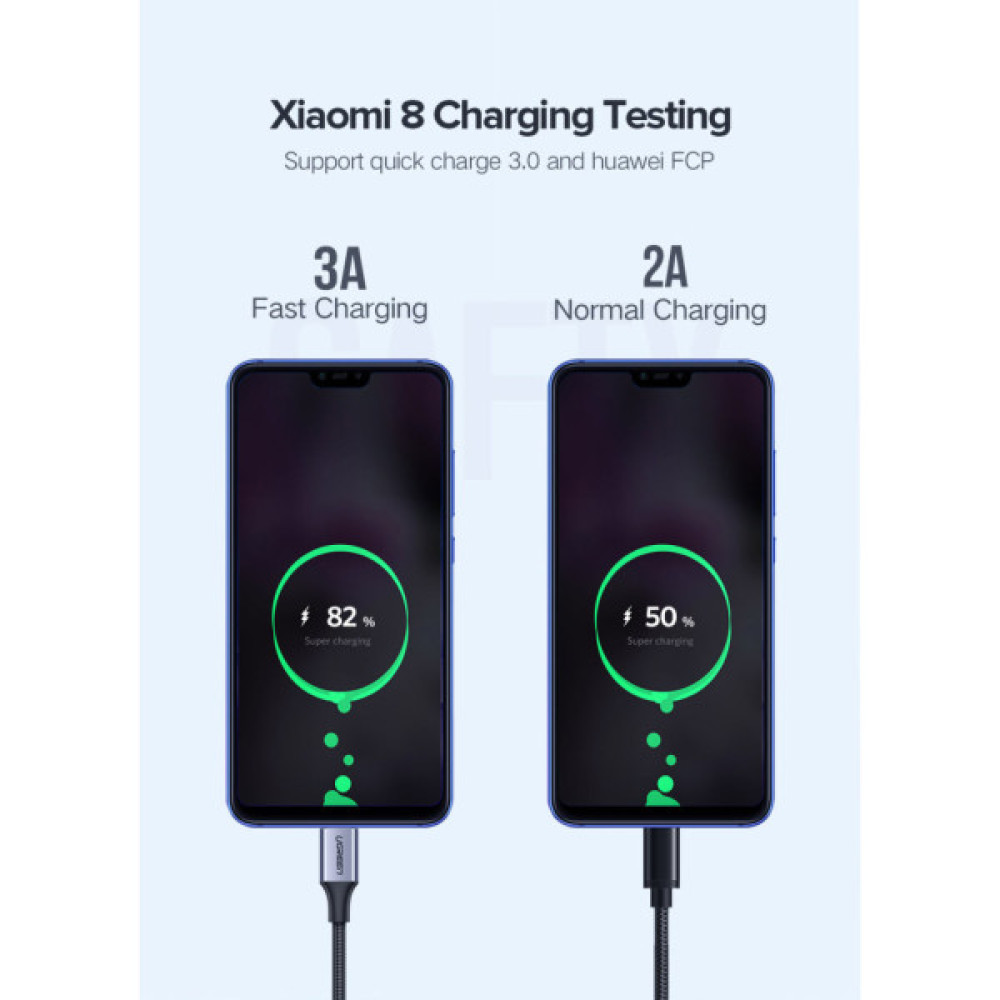 Дата кабель USB 2.0 AM to USB-C 0.25m 3A aluminum braid nickel plating black Ugreen (60124)