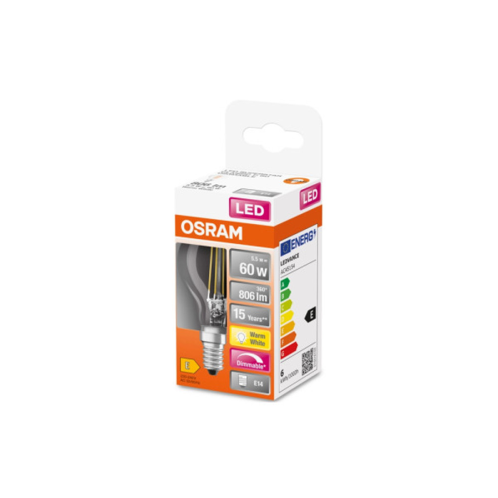 Лампочка Osram LED CL P60 DIM 6,5W/827 230V FIL E14 10x1 (4058075447875)