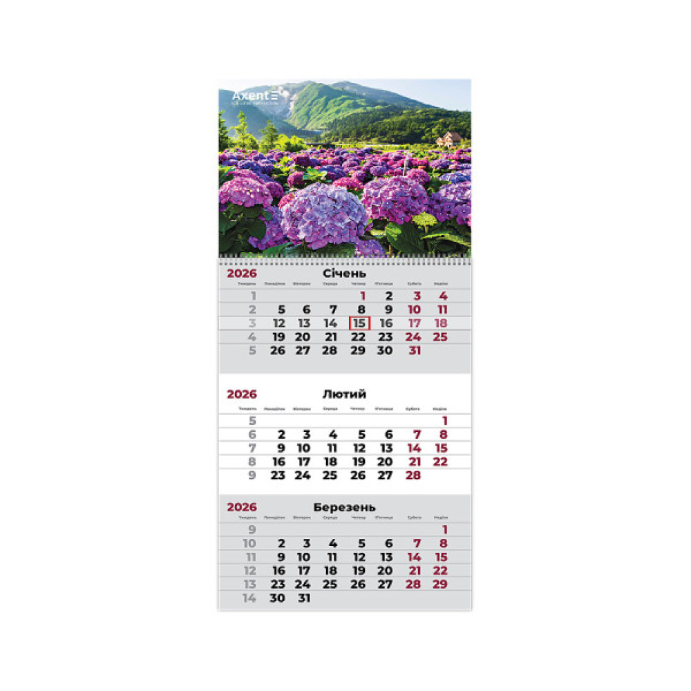 Календар Axent настінний квартальний на 2026 р.Gardens 3 (8801-26-6-A)