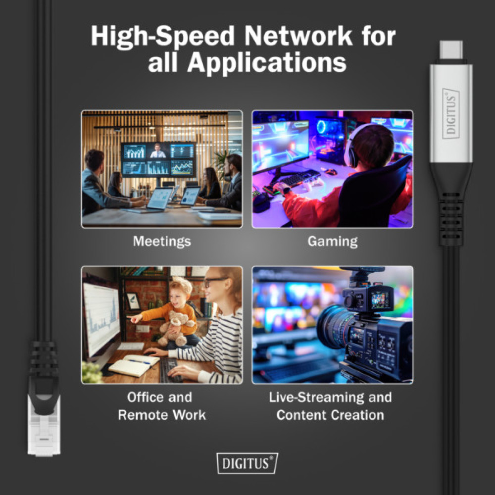 Дата кабель USB-C to RJ45 Ethernet 3.0m CAT 6A S/FTP 1Gbps LSZH Digitus (AK-300601-030-S)