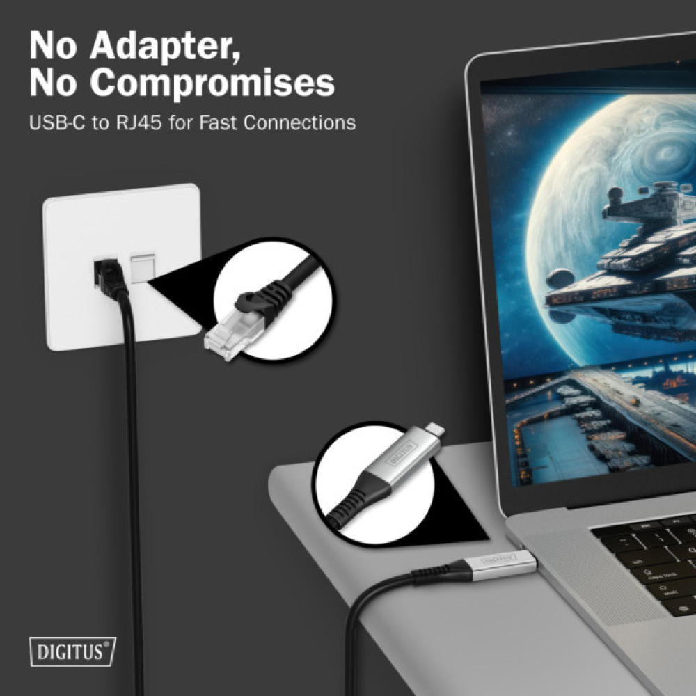Дата кабель USB-C to RJ45 Ethernet 3.0m CAT 6A S/FTP 1Gbps LSZH Digitus (AK-300601-030-S)