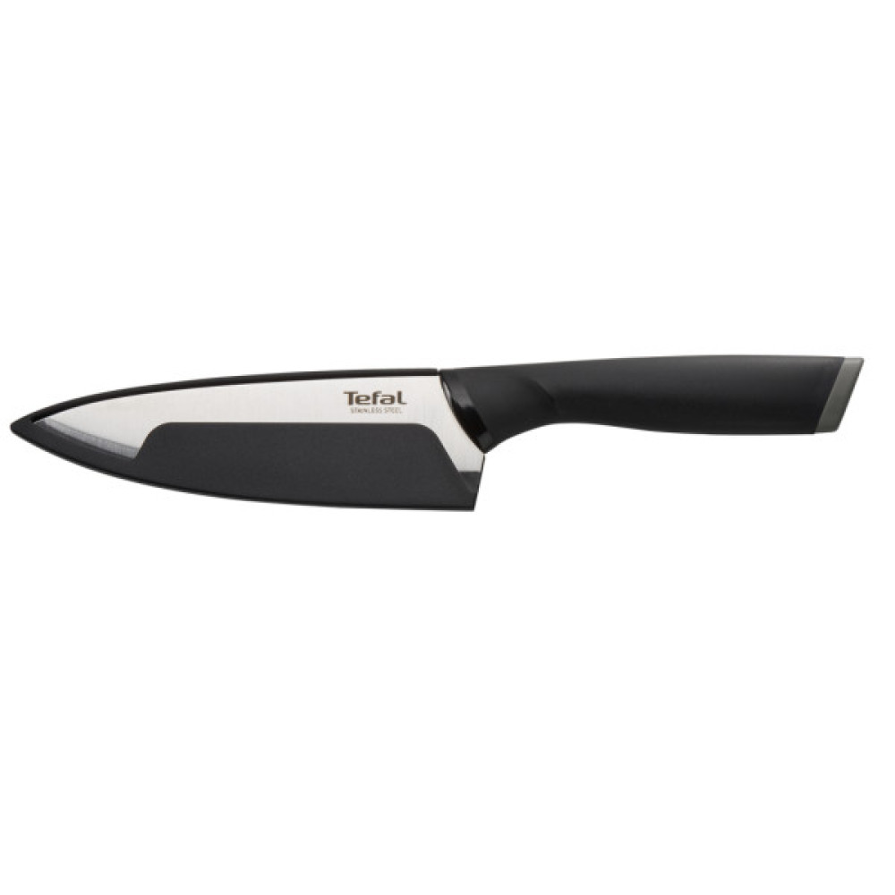 Кухонний ніж Tefal Comfort, 20см, з чохлом, нержавіюча сталь, пластик, чорний (K2213244)