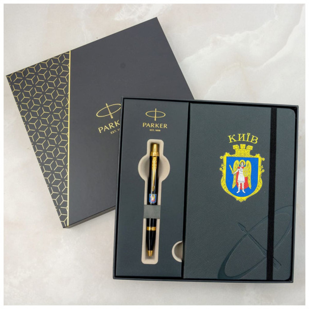 Ручка кулькова Parker IM 17 CITY Black GT BP Герб Києва + блокнот Parker + подар.упак. GIFT24 (22032b24_C0010u)