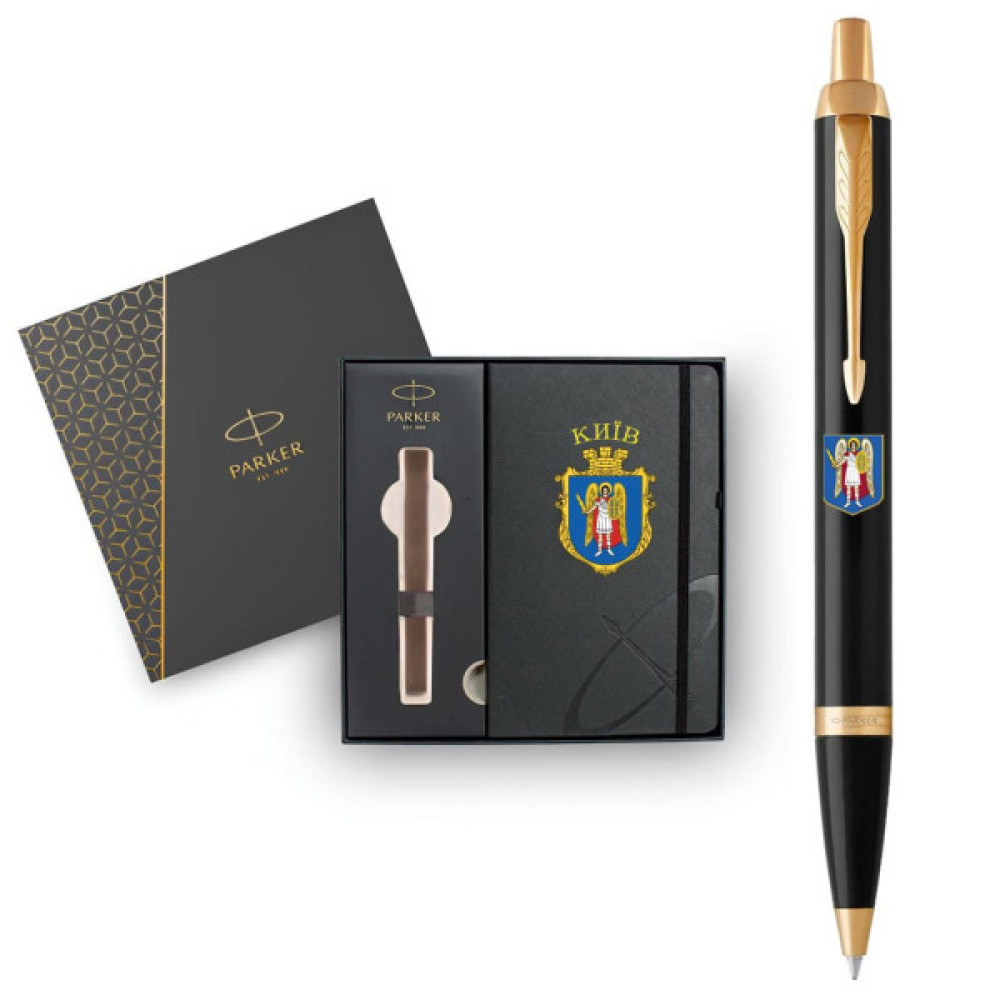 Ручка кулькова Parker IM 17 CITY Black GT BP Герб Києва + блокнот Parker + подар.упак. GIFT24 (22032b24_C0010u)