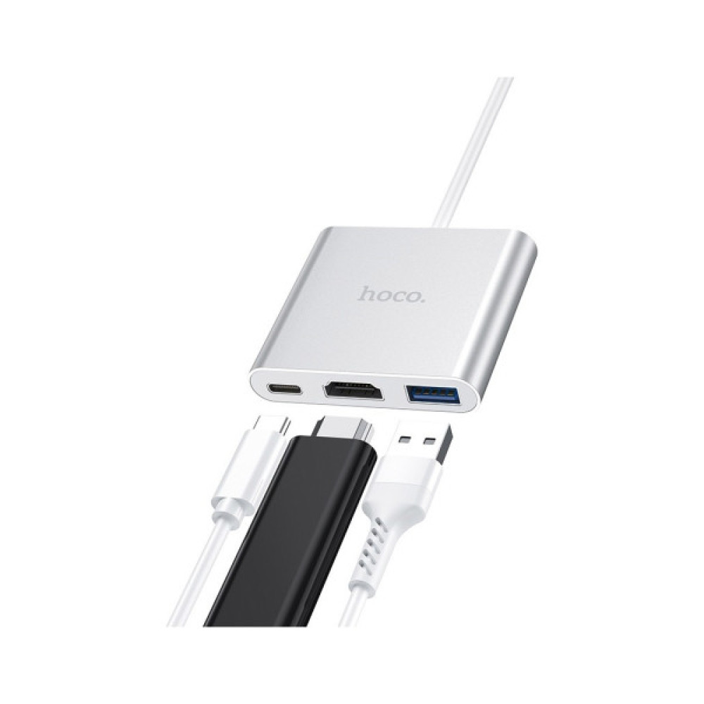 Концентратор HOCO USB-C to USB3.0+HDMI+PD HB14 Silver (6931474725790)
