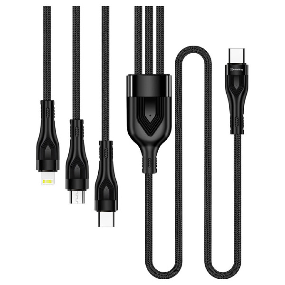 Дата кабель USB-C to Lightning + Micro 5P + USB-C 1.2m 3.0A (PD60W data) Black ColorWay (CW-CBPDU3060-BK)