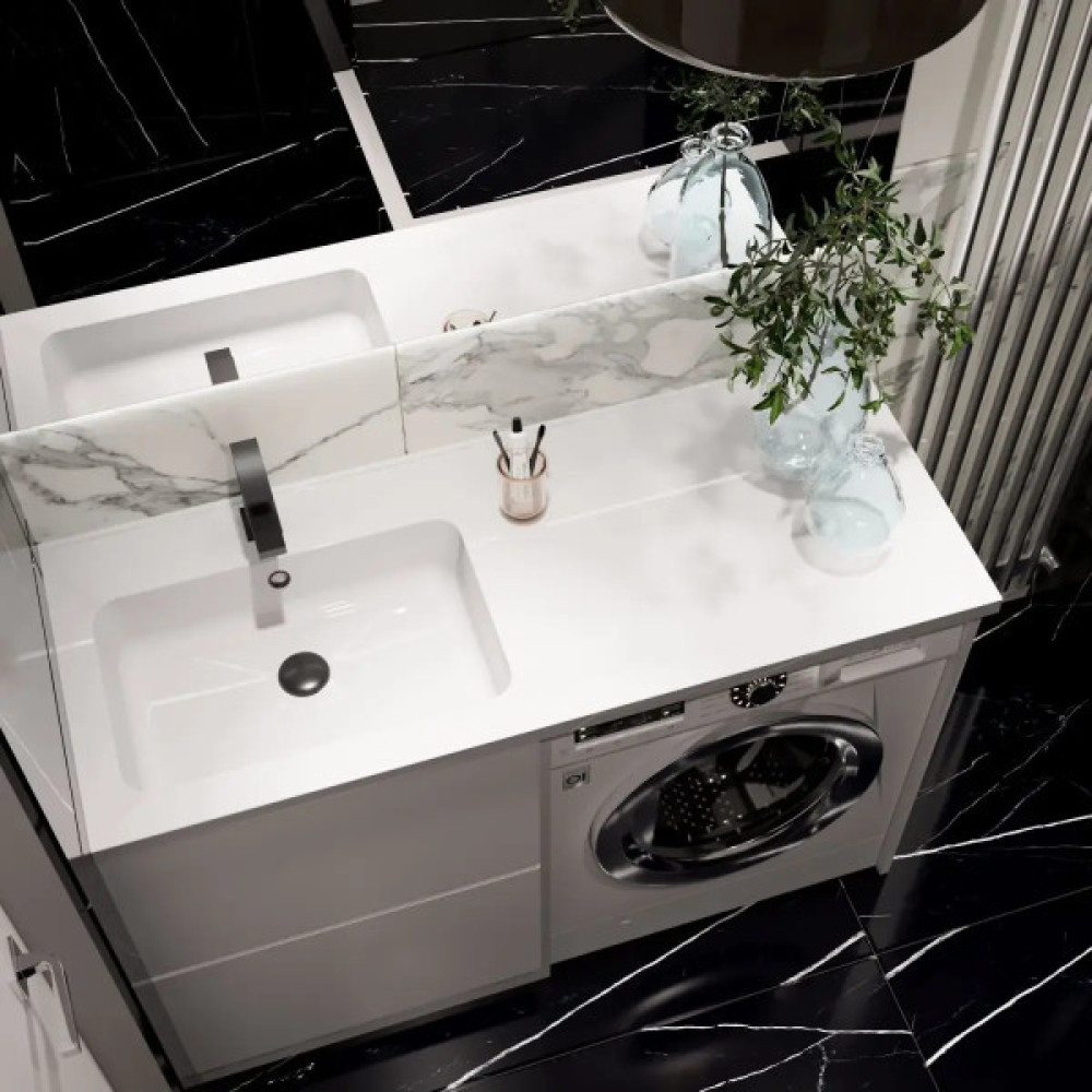 Набір для ванної кімнати, раковина, умивальник Adamant FLATE 120L, штучний камінь, прямокут., з сифоном Click-Clack + змішувач