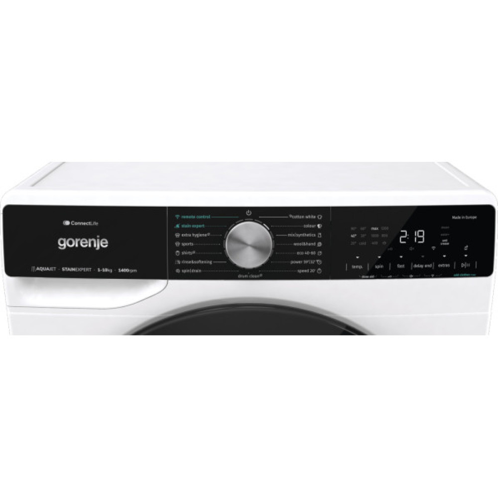 Пральна машина Gorenje фронтальна, 10кг, 1400, A+++, 60см, дисплей, інвертор, пара, Wi-Fi, підсвітка барабану, білий
