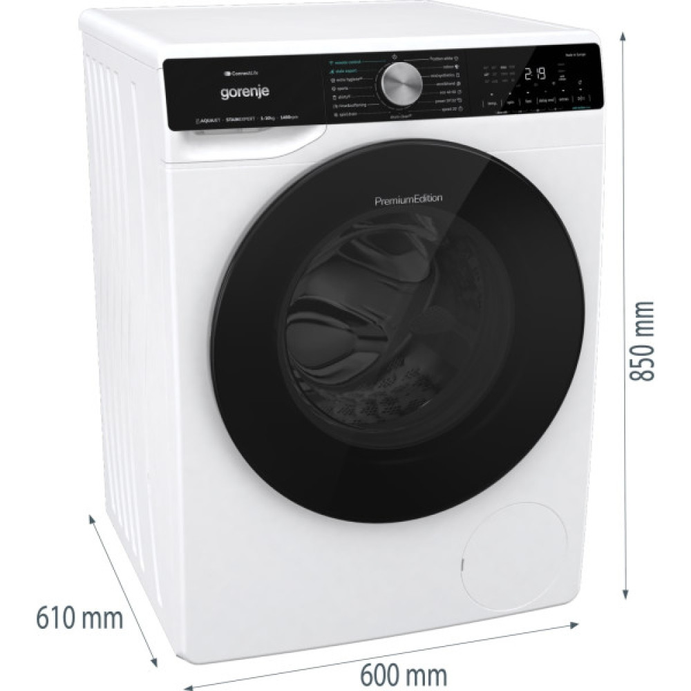 Пральна машина Gorenje фронтальна, 10кг, 1400, A+++, 60см, дисплей, інвертор, пара, Wi-Fi, підсвітка барабану, білий