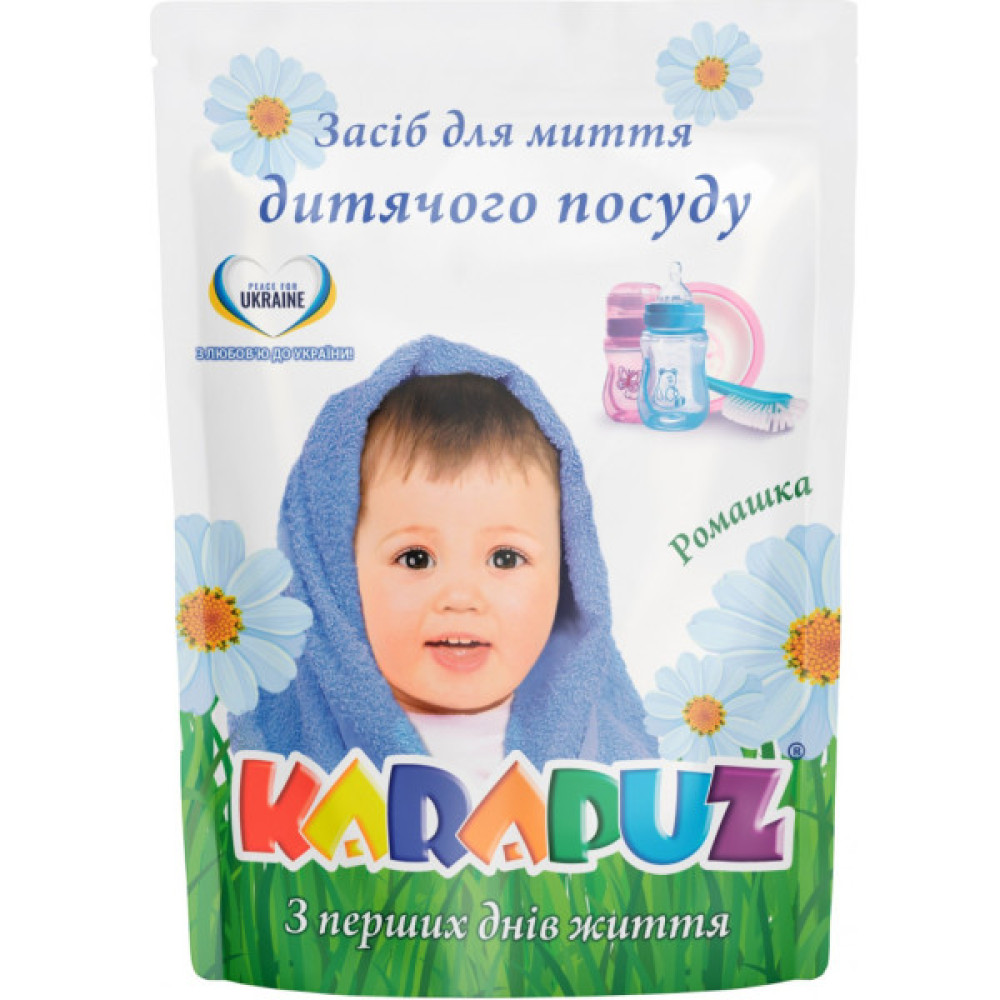 Засіб для ручного миття посуду Карапуз Ромашка дой-пак 500 мл (4820049383577)