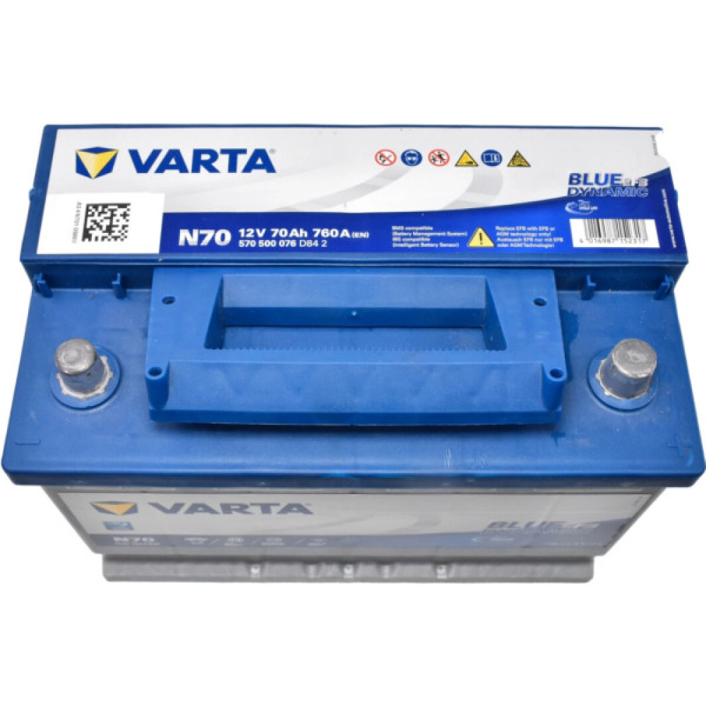 Акумулятор автомобільний Varta BlueDynamicEFB70AhЕв(-/+)(760EN) N70 (570500076)