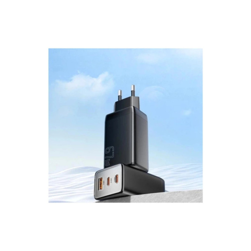 Зарядний пристрій Essager 2xUSB-C + 1xUSB PD67W QC4.0 FCP GaN black (ECT67W-LJB01-Z)