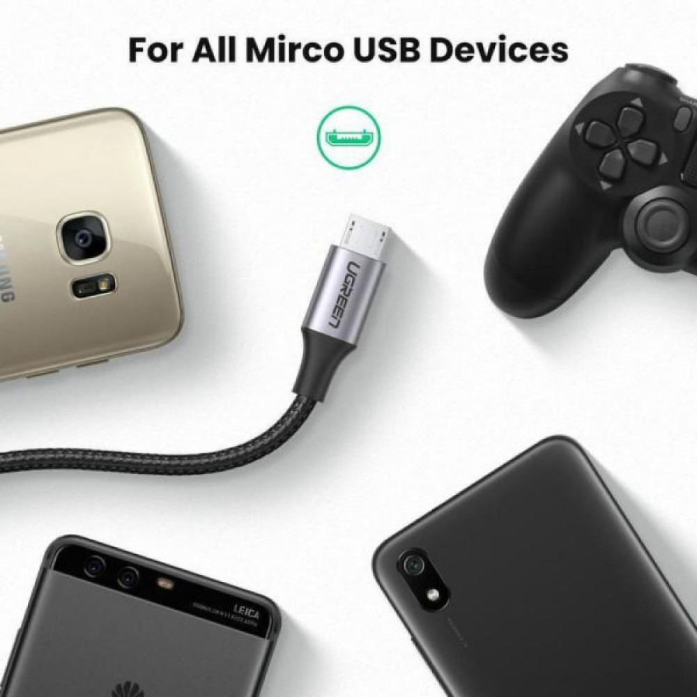 Дата кабель USB 2.0 AM to Micro 5P 2.0m US290 Aluminum Braid Black Ugreen (60148)