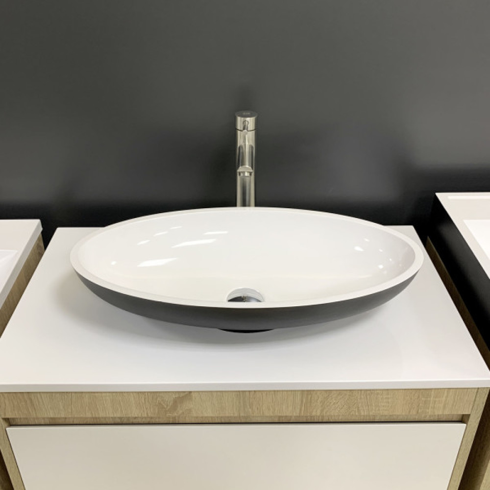 Раковина, умивальник Adamant ANDERE NEW, штучний камінь, овальна, без отвору для змішувача та переливу, 590х295х130мм, накладний, чорно-білий