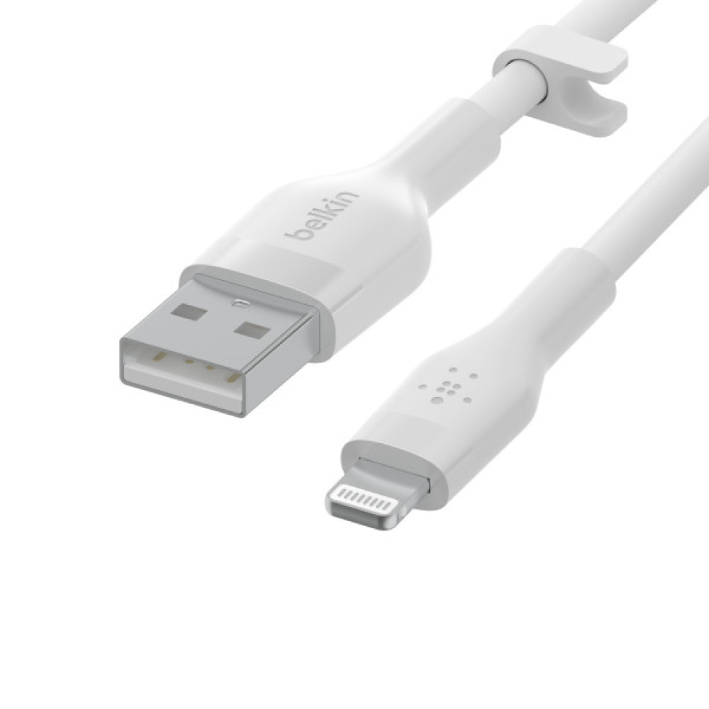 Кабель USB-A > Lightning заряджання/синхронізації Belkin 1м, силіконовий з кліпсою, білий