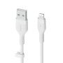 Кабель USB-A > Lightning заряджання/синхронізації Belkin 1м, силіконовий з кліпсою, білий