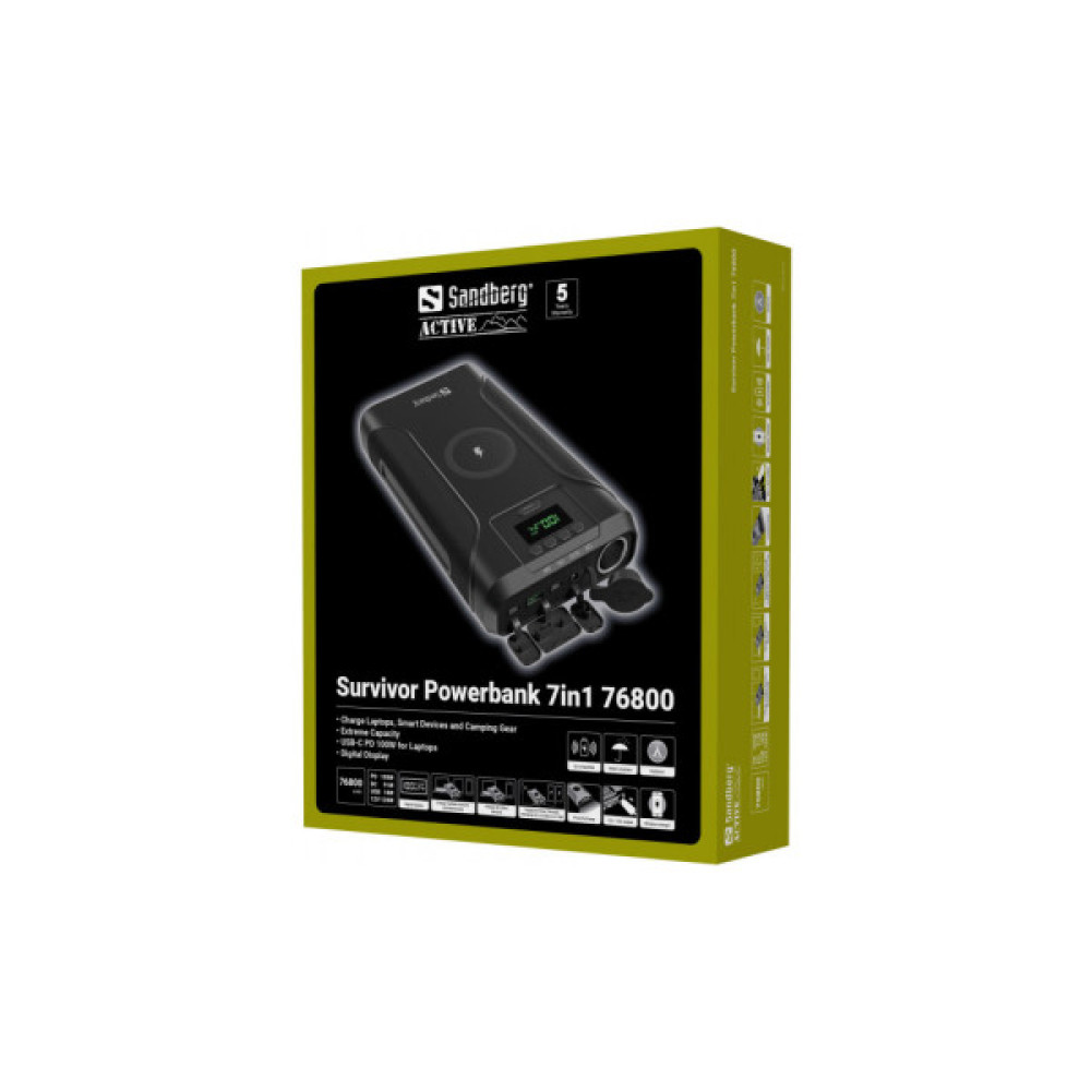 Батарея універсальна Sandberg 76800mAh Survivor 7in1 DC/91W, PD/100W, Cigar Lighter/120W, QI-15W, power-through (421-15)