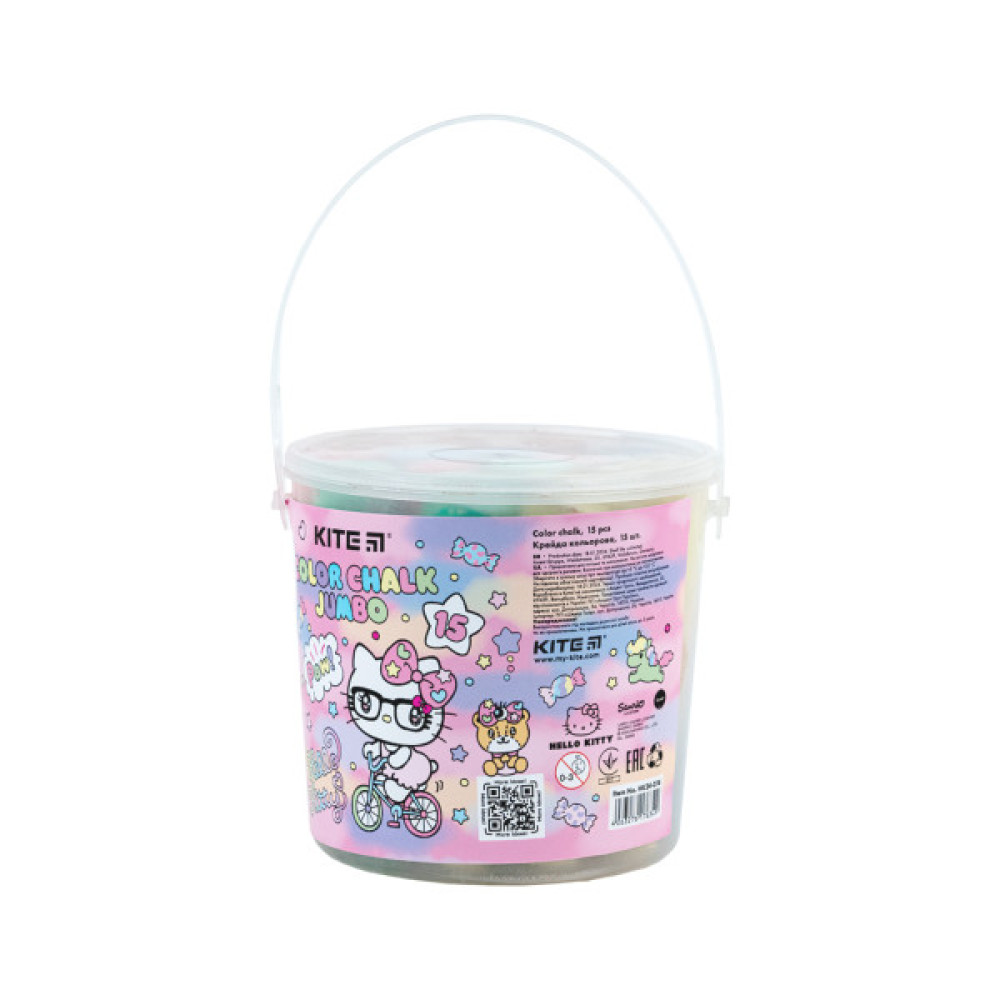Крейда Kite кольорова Jumbo Hello Kitty, 15 штук у відерці (HK24-074)