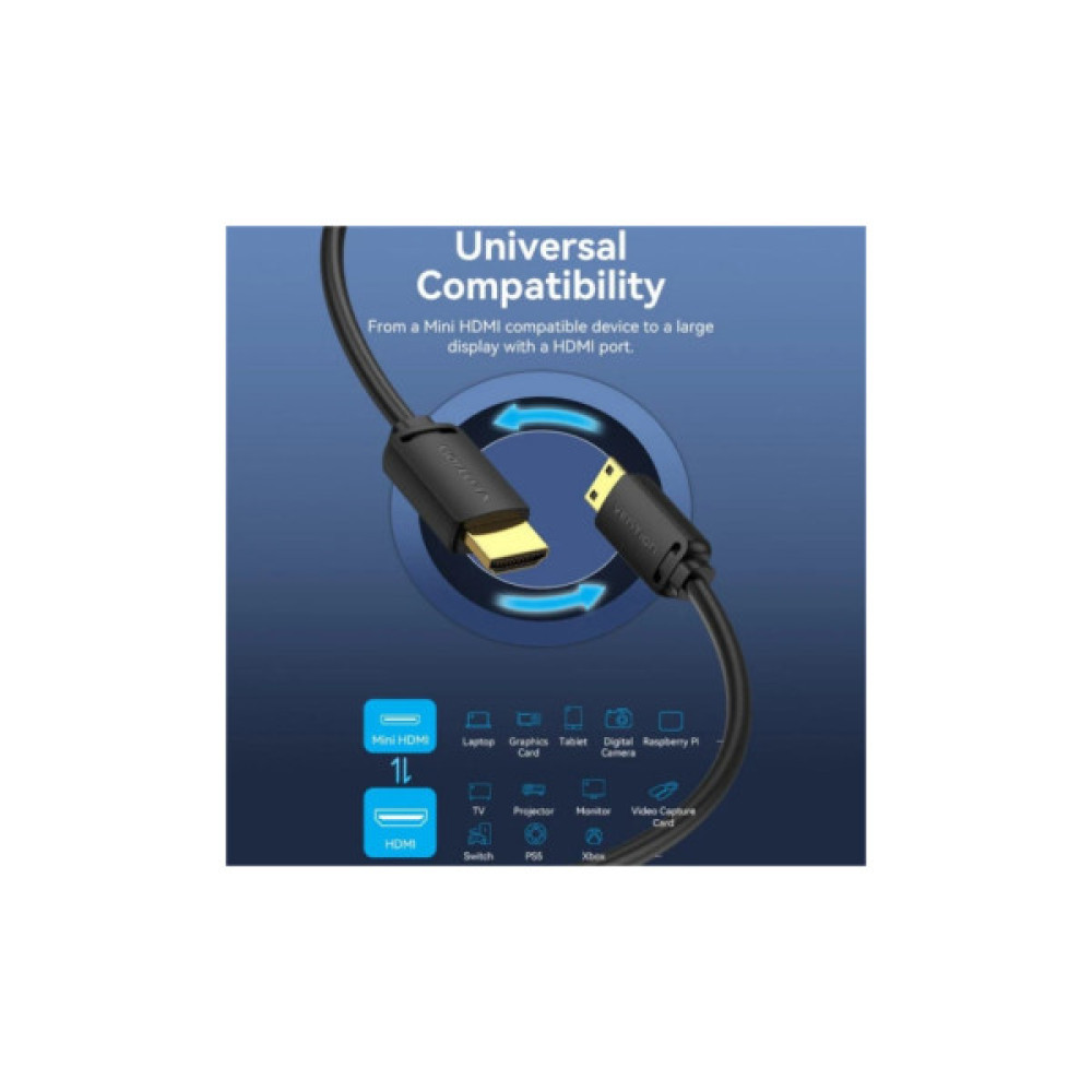 Кабель мультимедійний HDMI M to HDMI mini M 2.0m V2.0 4K60Hz 18Gbps HDR Dolby Vention (AGHBH)