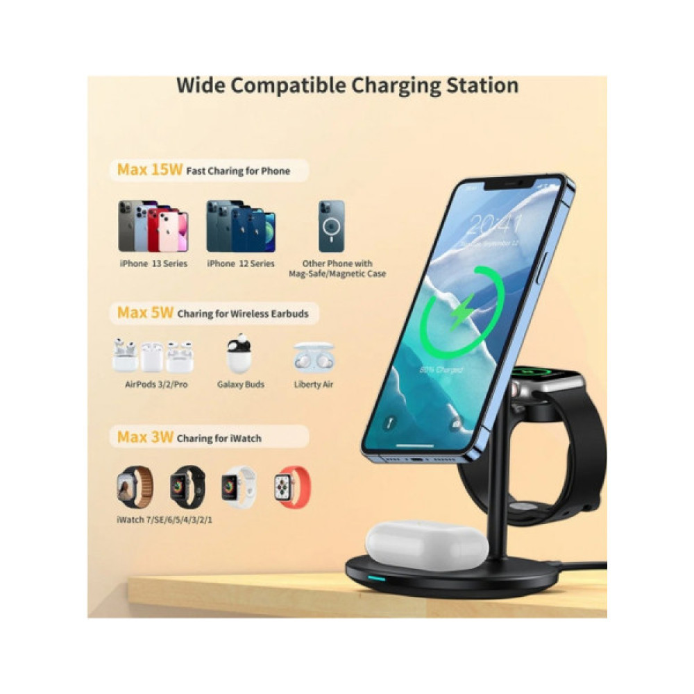 Зарядний пристрій Choetech 15W 3-in-1 Magnetic Wireless Fast Charger black (T585-F-101-CCBK)