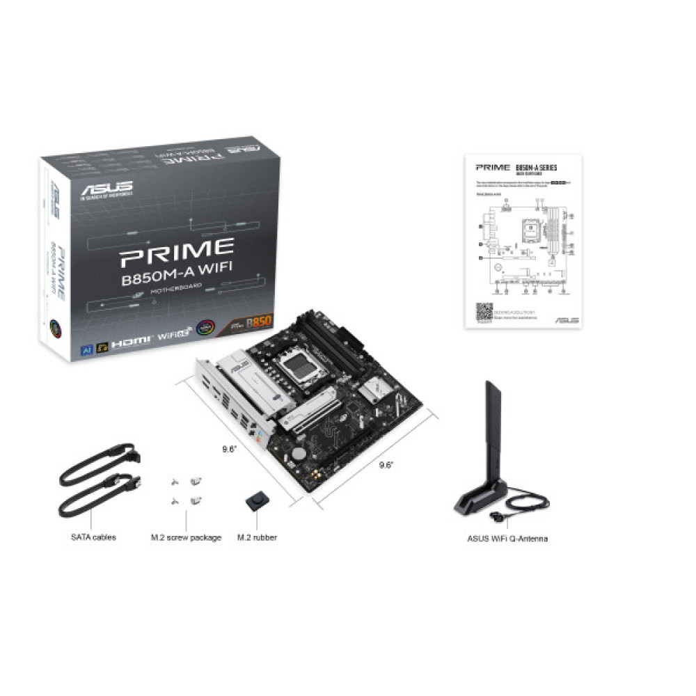 Материнcька плата ASUS PRIME B850M-A WIFI sAM5 B850 4xDDR5 M.2 HDMI DP Wi-Fi BT mATX