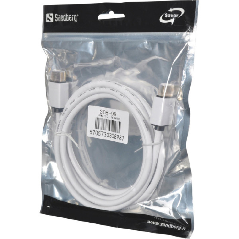 Кабель мультимедійний HDMI M to HDMI M 2.0m V2.0 white Sandberg (308-98)