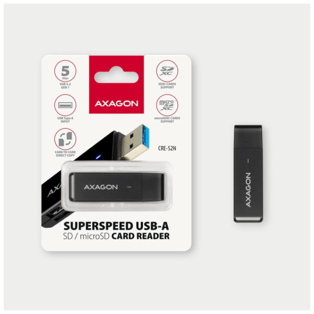 Зчитувач флеш-карт AXAGON USB-A 3.2 to SD/microSD 5Gbps black (CRE-S2N)