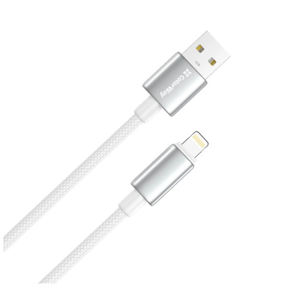 Дата кабель USB 2.0 AM to Lightning 1.0m 3A zinc alloy braided white ColorWay (CW-CBUL098-WT)