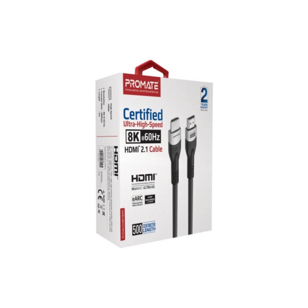 Кабель мультимедійний HDMI M to HDMI M 5.0m V2.1 grey Promate (primelink8k-500.grey)