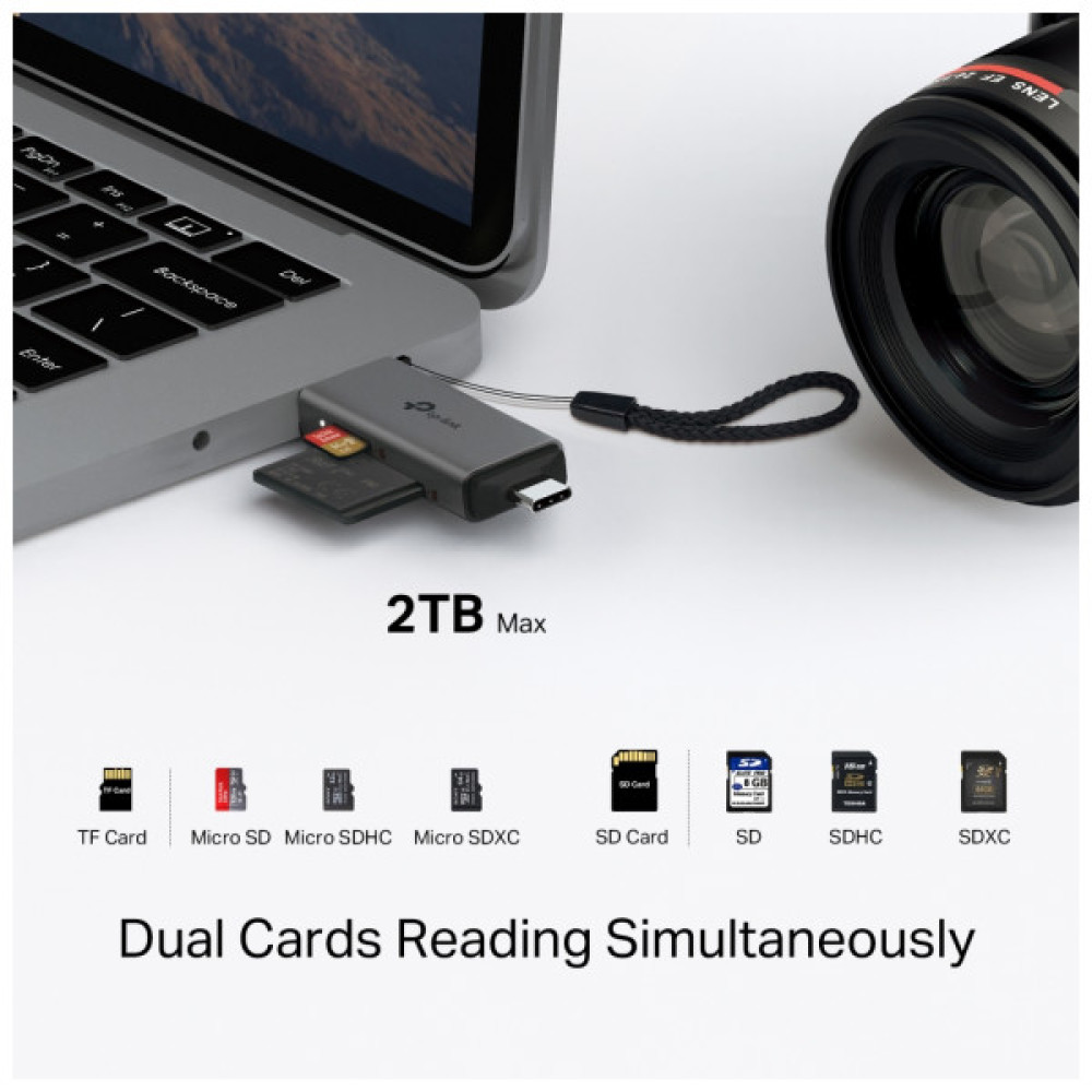 Зчитувач флеш-карт TP-Link USB-C + USB 2.0 SD + TF silver (UA430D)