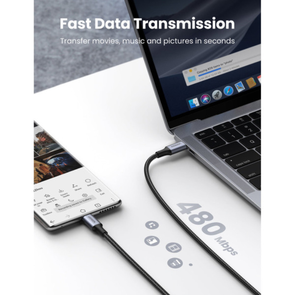 Дата кабель USB-C to USB-C 3.0m 5A 100W US316 Black Ugreen (90120)