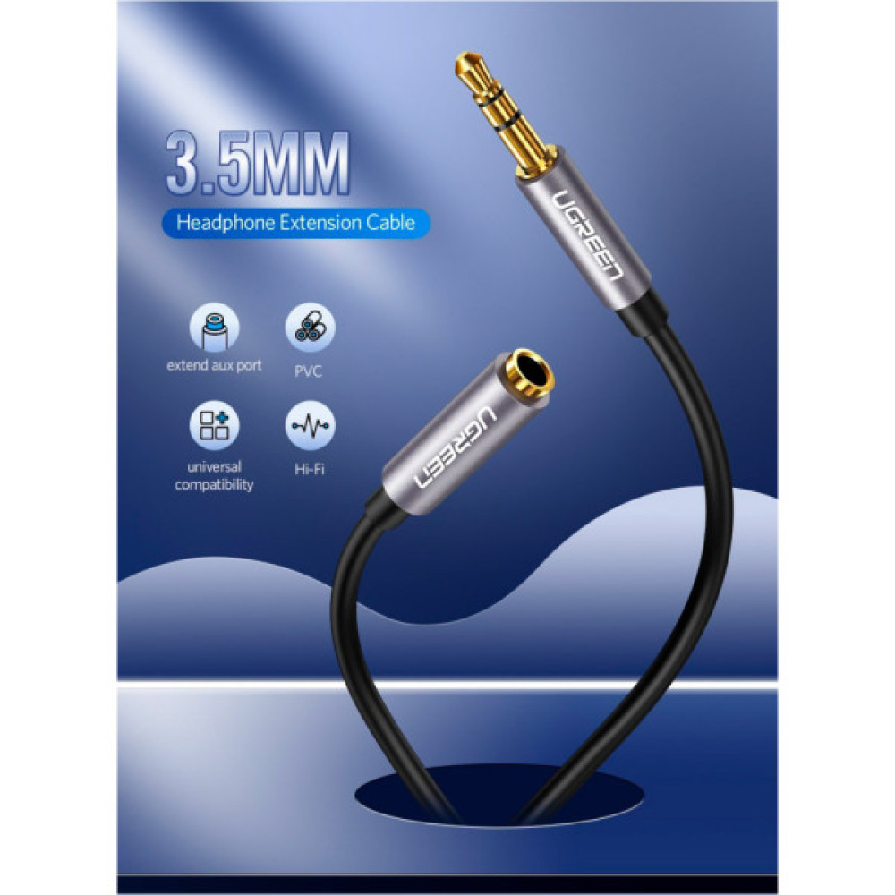 Кабель мультимедійний 3.5mm M to 3.5mm F 2.0m AV118 gray UGREEN (10594)