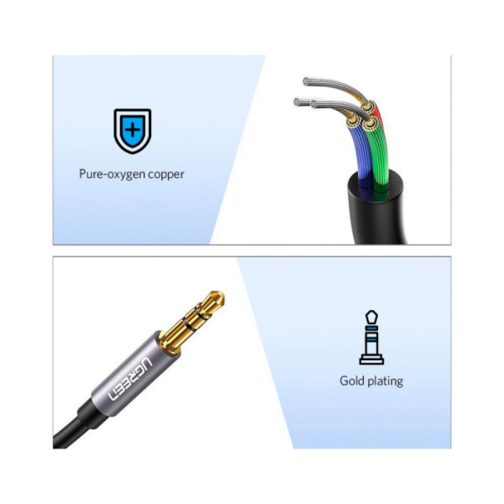 Кабель мультимедійний 3.5mm M to 3.5mm F 2.0m AV118 gray UGREEN (10594)