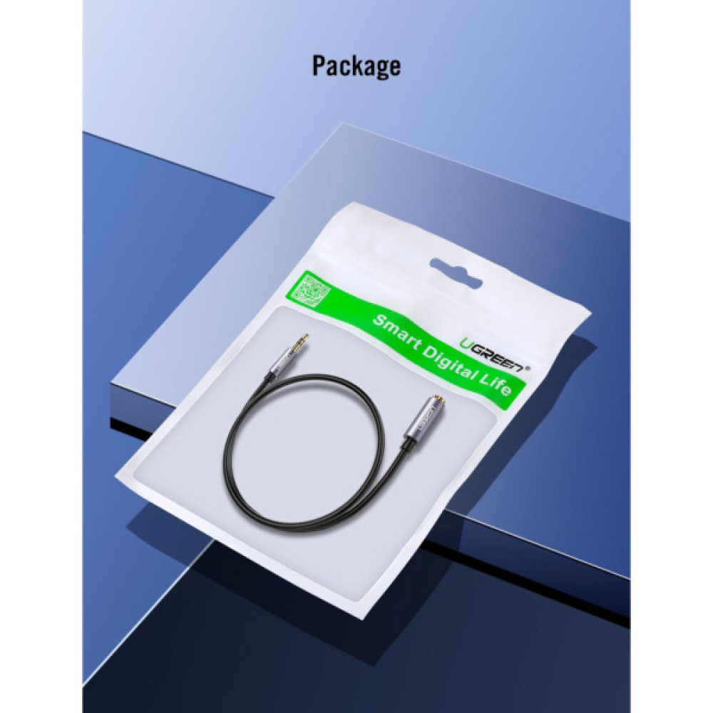 Кабель мультимедійний 3.5mm M to 3.5mm F 2.0m AV118 gray UGREEN (10594)