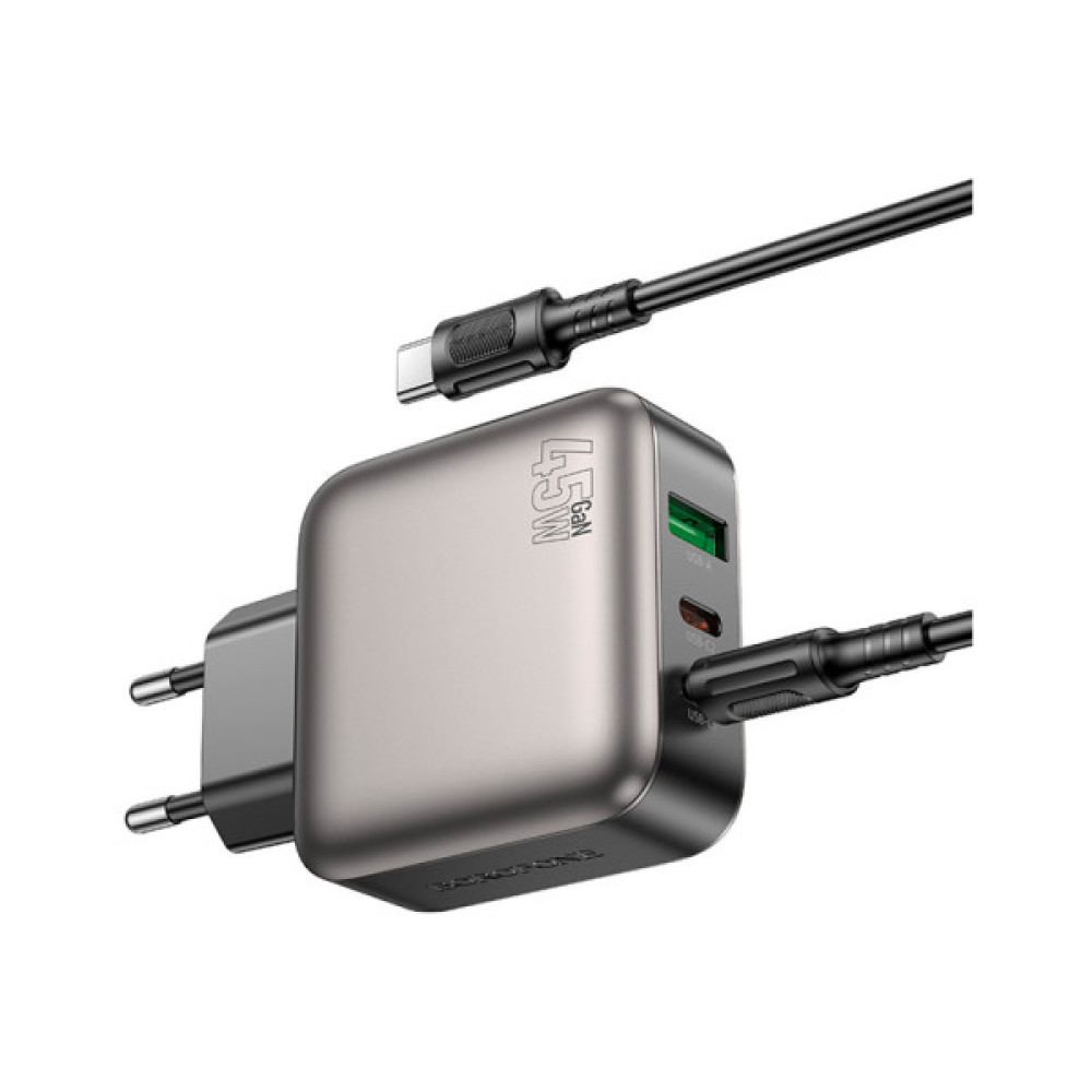Зарядний пристрій BOROFONE BAS56A Absolute 2xUSB-C + 1xUSB-A PD45W + cable USB-C to USB-C Black (6941991116278)