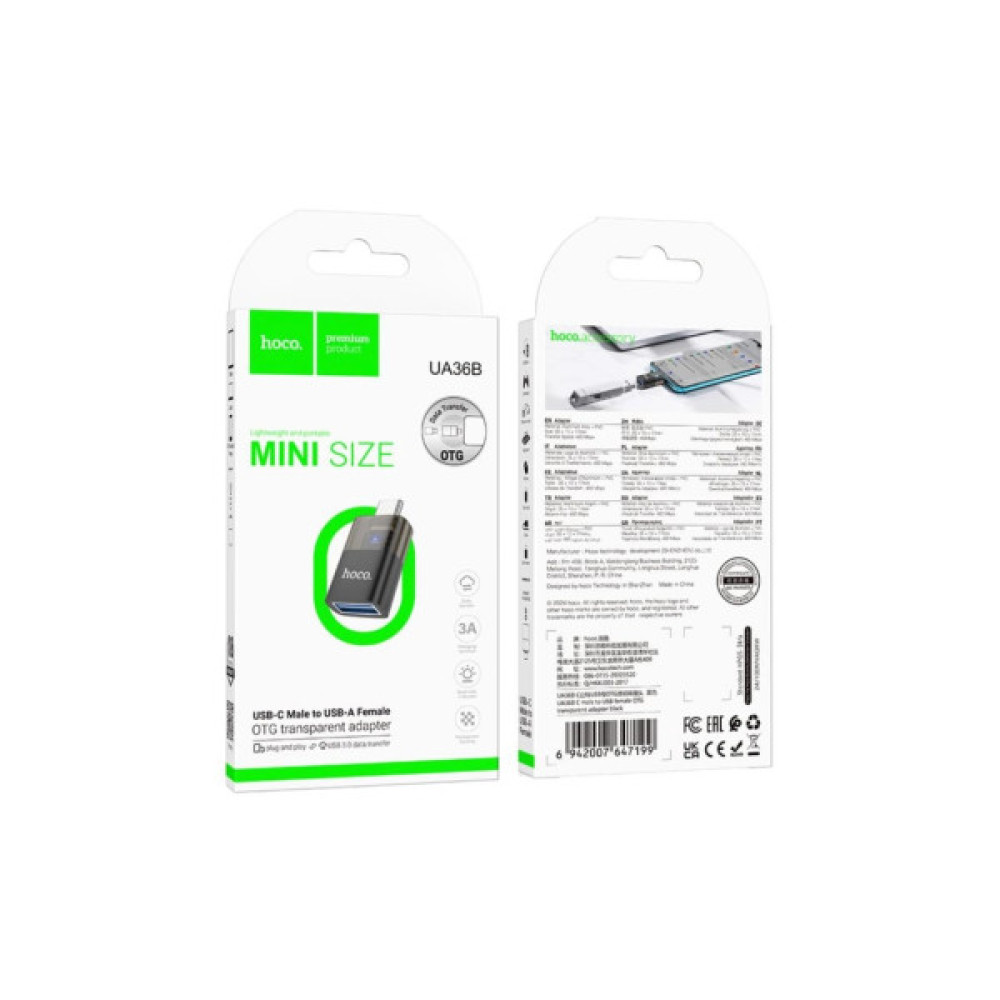 Дата кабель OTG USB 3.0 AF to USB-C Black HOCO (6942007647199)