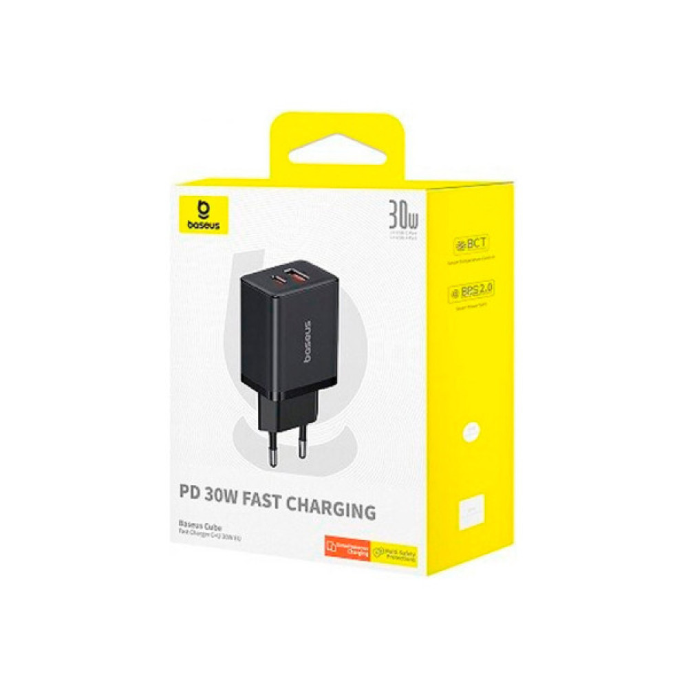Зарядний пристрій Baseus 1xUSB-C 30W + 1xUSB black (P10111404113-00)