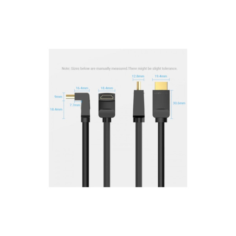 Кабель мультимедійний HDMI M to HDMI M 2.0m V2.0 4K60Hz 90° corner PVC black Vention (AAQBH)