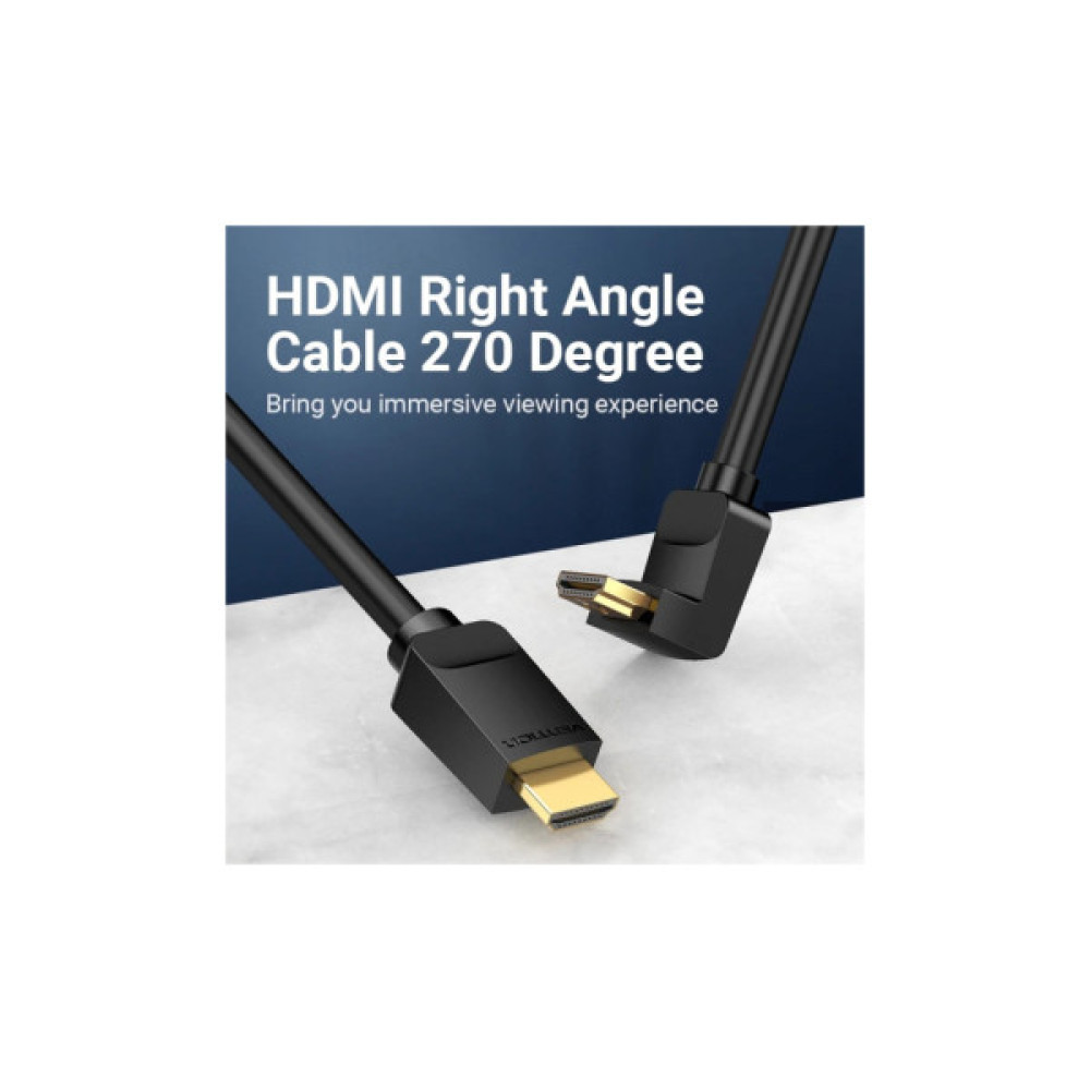 Кабель мультимедійний HDMI M to HDMI M 2.0m V2.0 4K60Hz 90° corner PVC black Vention (AAQBH)
