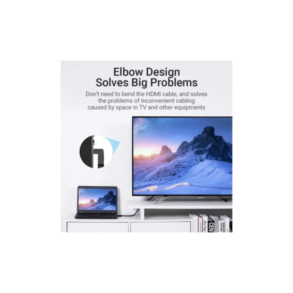 Кабель мультимедійний HDMI M to HDMI M 2.0m V2.0 4K60Hz 90° corner PVC black Vention (AAQBH)