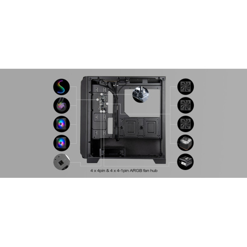 Корпус SilverStone Fara FA312Z-BG без БЖ, 2xUSB3.0, 2x140мм, ARGB VGA 365мм, LCS ready, TG Side Panel, mATX, чорний