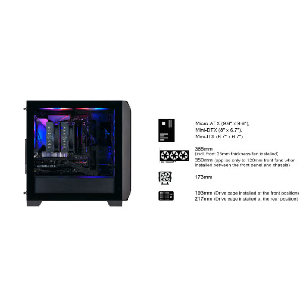 Корпус SilverStone Fara FA312Z-BG без БЖ, 2xUSB3.0, 2x140мм, ARGB VGA 365мм, LCS ready, TG Side Panel, mATX, чорний