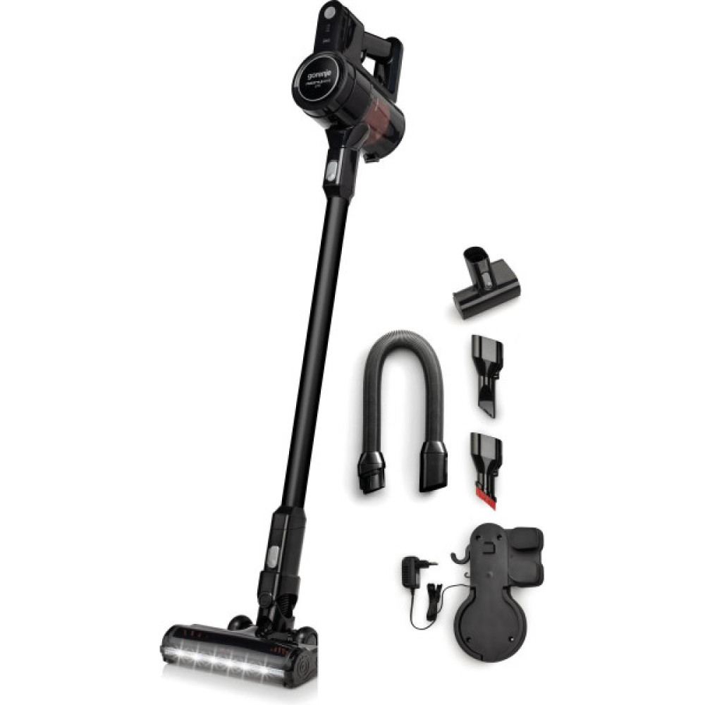 Пилосос Gorenje безпровідний, 121Вт, конт пил -0,5л, автон. робота до 45хв, вага-2,5кг, НЕРА, 2насадки, підсвічування, індикатор, чорний