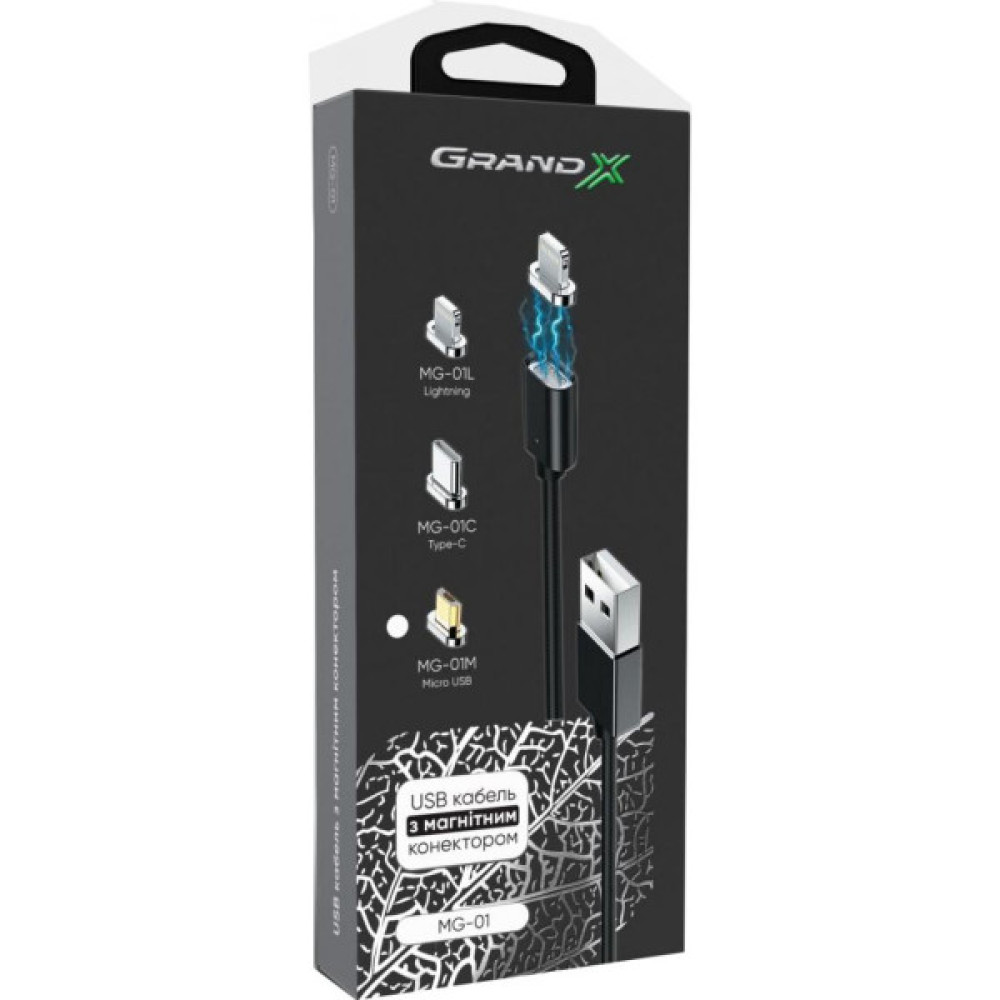 Дата кабель USB 2.0 AM to Micro 5P 1.0m Magnet Grand-X (MG-01M)