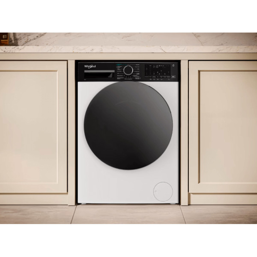 Пральна машина Whirlpool фронтальна, 8кг, 1400, C, 55см, дисплей, пара, інвертор, люк чорний, білий
