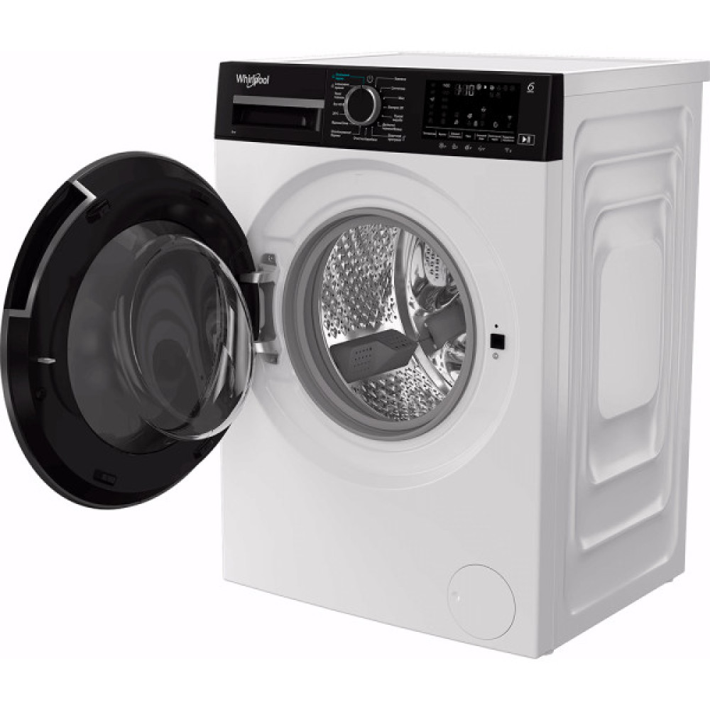 Пральна машина Whirlpool фронтальна, 8кг, 1400, C, 55см, дисплей, пара, інвертор, люк чорний, білий