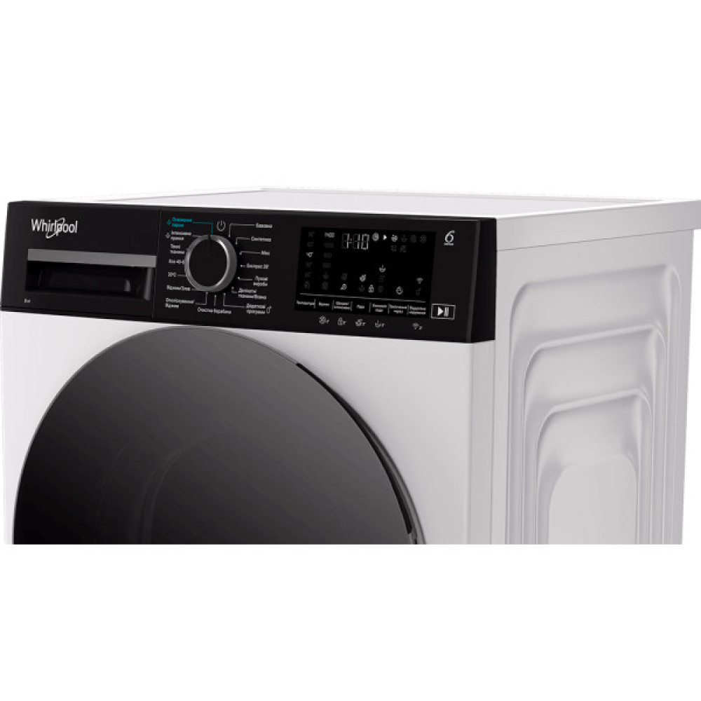 Пральна машина Whirlpool фронтальна, 8кг, 1400, C, 55см, дисплей, пара, інвертор, люк чорний, білий