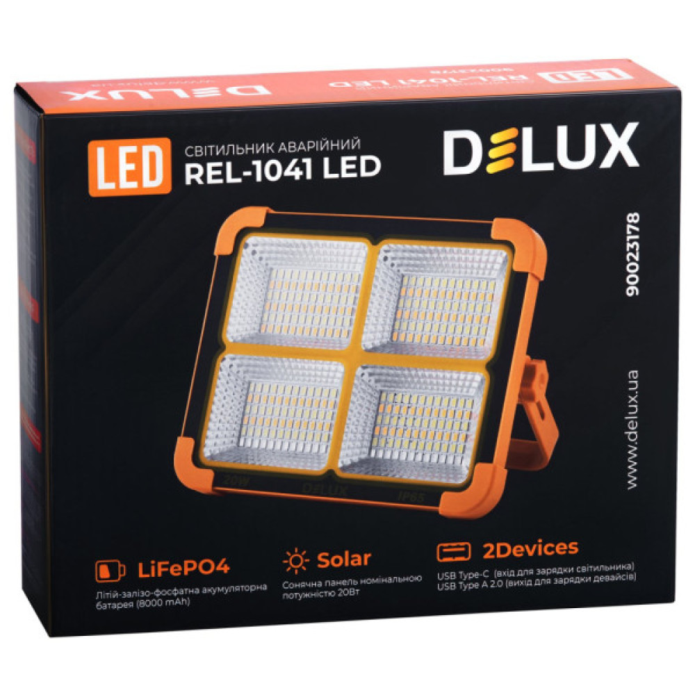 Прожектор Delux REL-1041 ( 3.7V 8000mAh) 288 LED 20Вт IP65 (90023178)